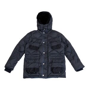 Louis Vuitton Down Jacket Mens EU 48 Navy Blue Hooded Puffer Coat Goose Feather